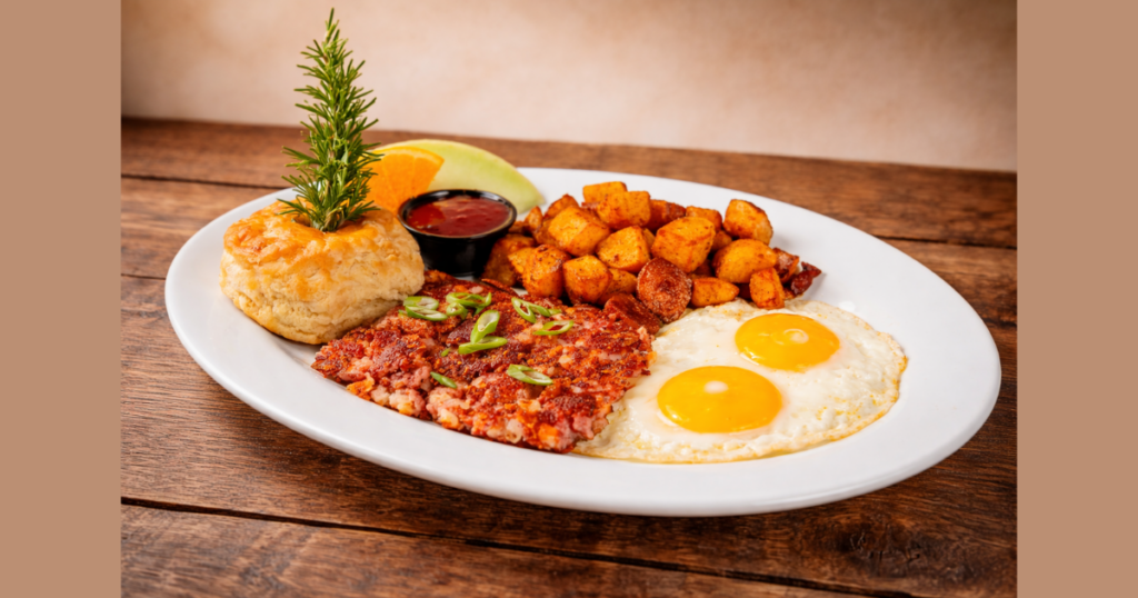 Old school corned beef hash breakfast on our seasonal limited time only spring menu at Hash House A Go Go LINQ Las Vegas